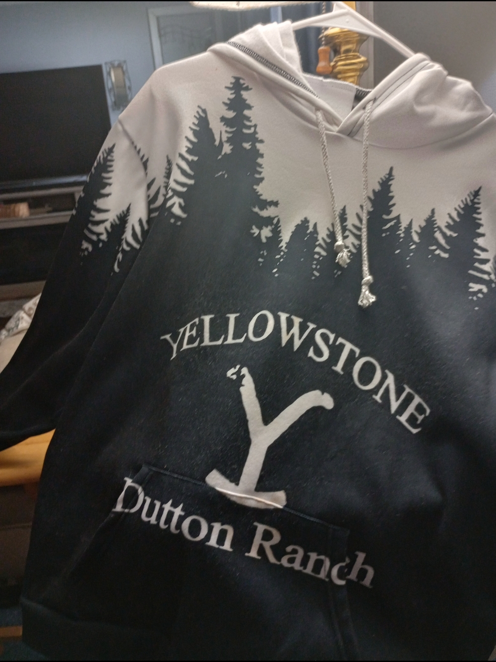 Yellowstone Dutton Ranch Graphic Hoodie - Black & White Ladies. XL